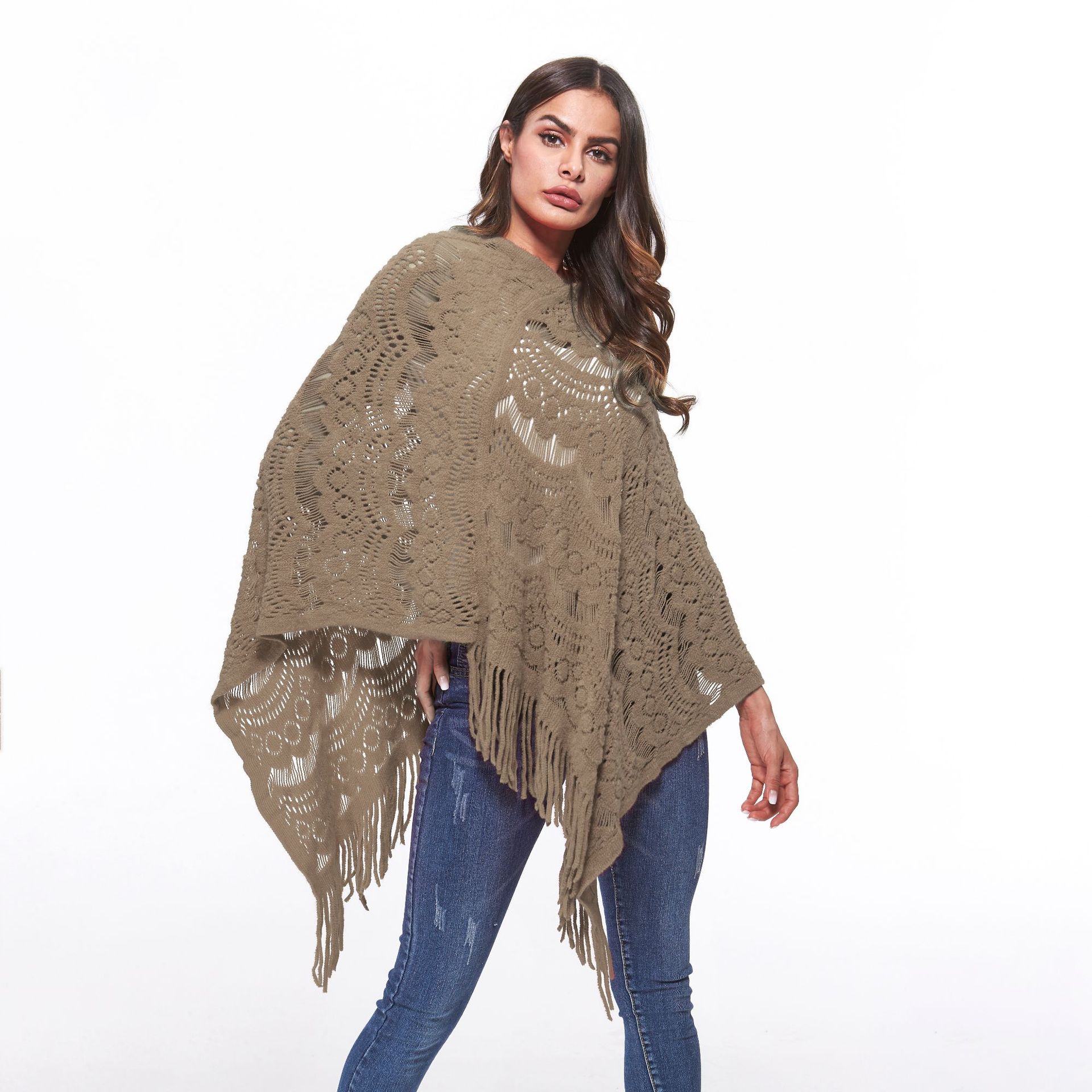 SZ60180-1  Knitting Crochet Wings Bat Sweater Tassels Wrap Coat Shawl Poncho